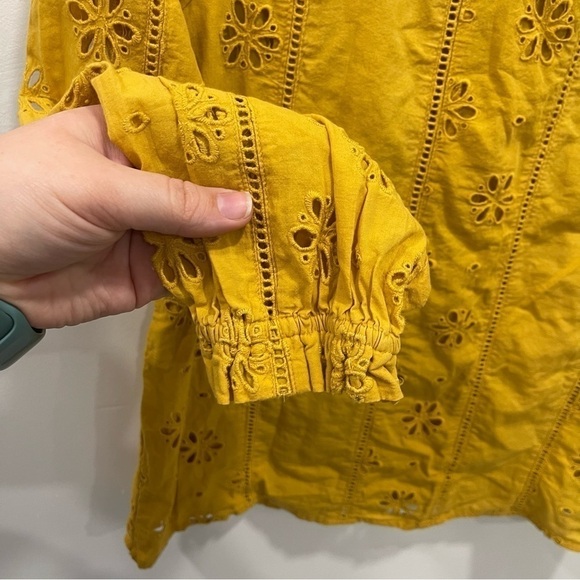 J. Crew Mustard Yellow Eyelet Ruffle Top Size XS - Picture 5 of 7